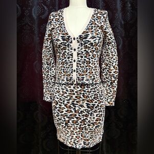 Urban Outfitters Brown & Black Leopard Knit Cardigan and Skirt Set